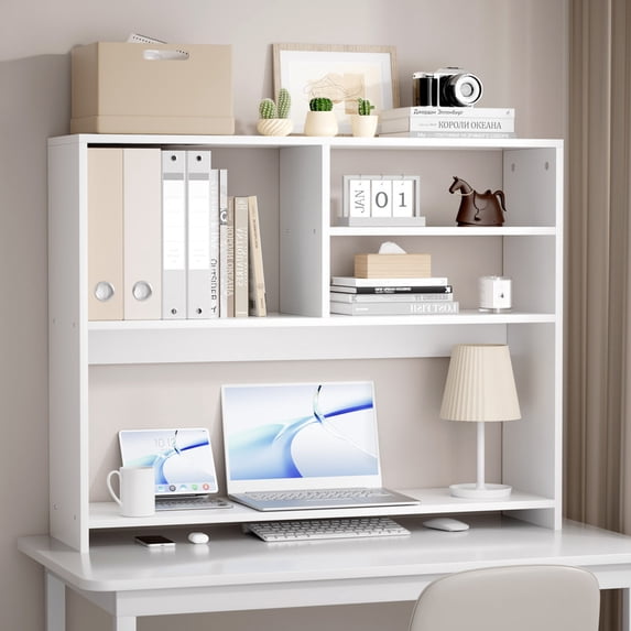 TY Arts & Culture 38in Desktop Bookshelf Wood Desk Hutch Organizer with 4 Shelves White
