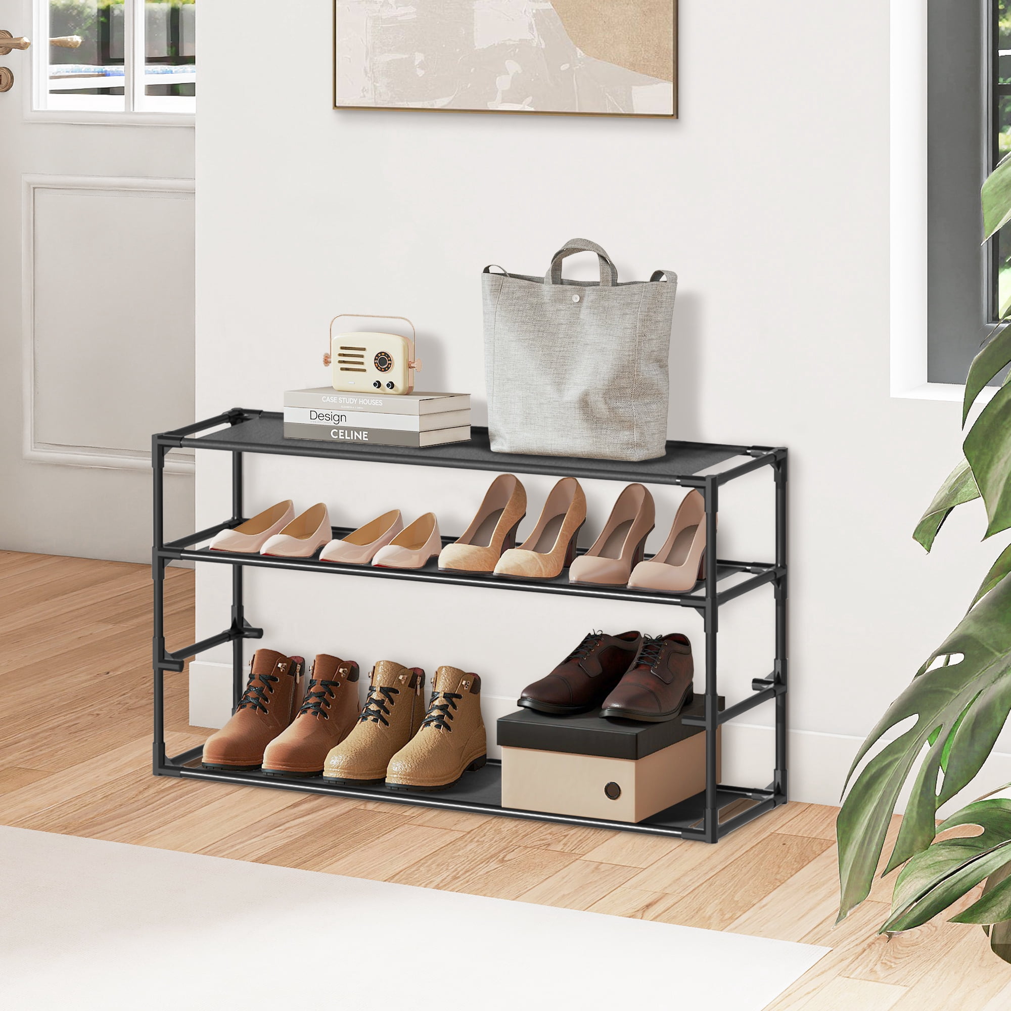 All Style Shoe Racks TY Arts & Culture 4-Tier Shoe Rack, Espresso Finish, Holds up to 12 ...