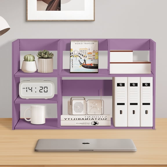 TY Arts & Culture Desktop Organizer Office Wood Organization Storage Rack Large Shelf for Bathroom Purple