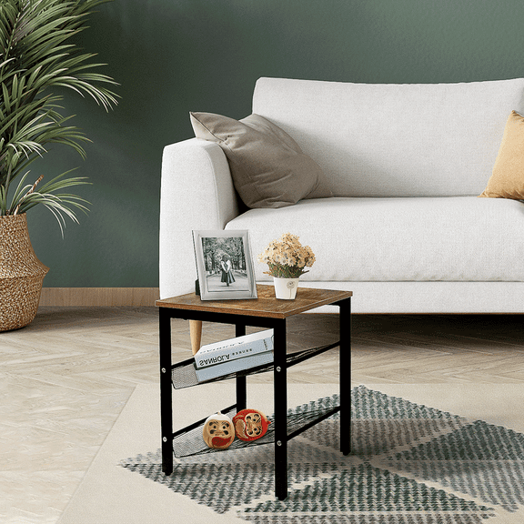 TY Arts & Culture End Table Nightstand Side Table Bedside Table Sofa Table with Adjustable Shelves Brown Set of 2