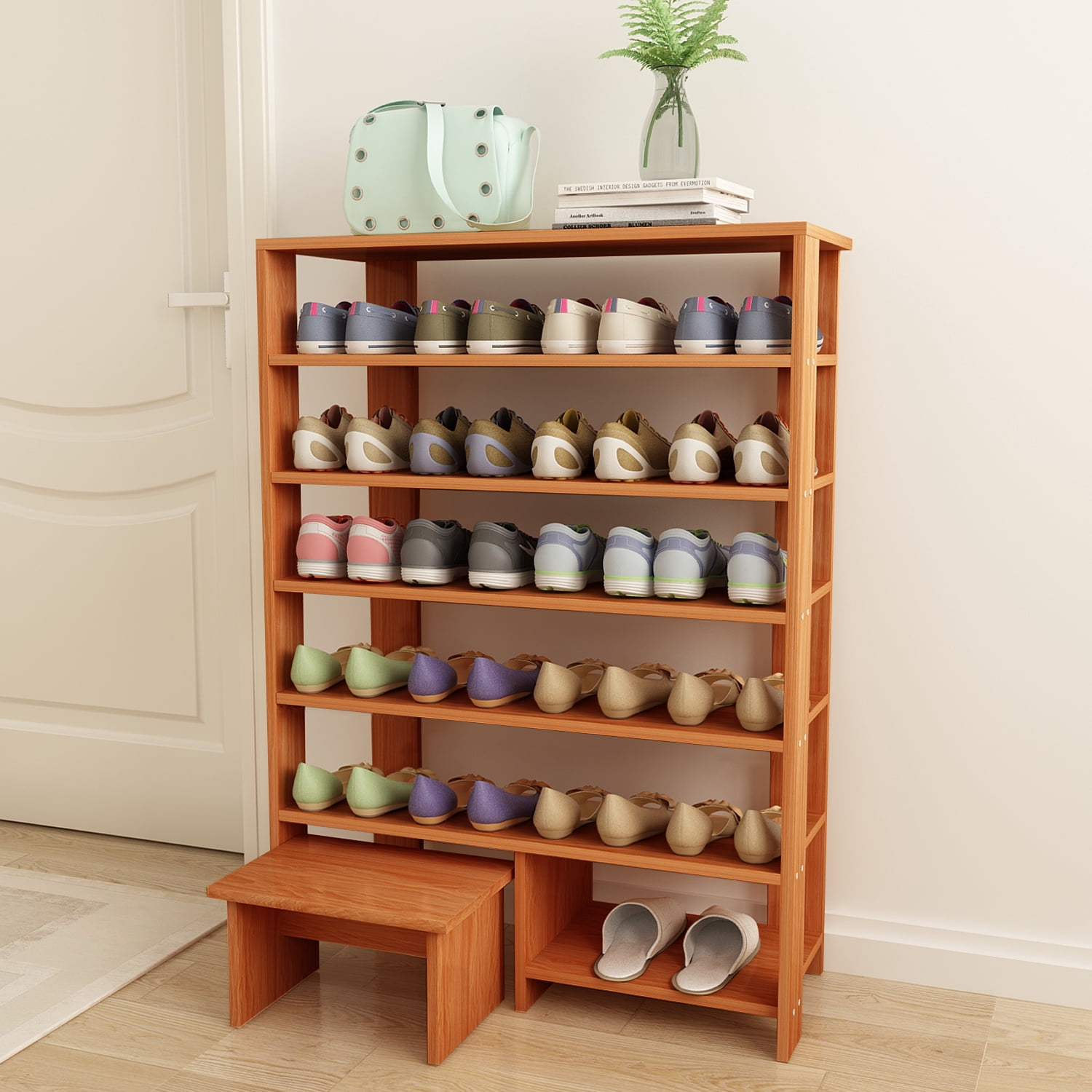 TY Arts & Culture Farmhouse 6 Tier Wood Shoe Rack Holds up to 25 Pairs ...