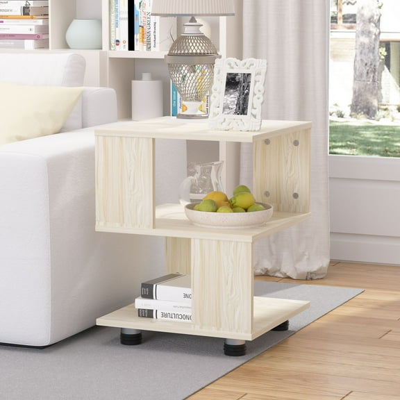 TY Arts & Culture Nightstand Hallow Style Two Tier Open Shelves Table Beige