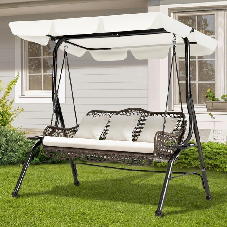 TY Arts 3-Seat Porch Swing, Heavy Duty Frame with Backrest, Large