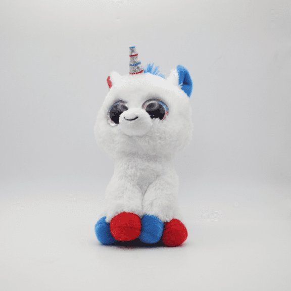 TY BEANIE BOOS - LIBERTY the UNICORN (Glittery Eyes)(Regular Size 6" Plush) (CRACKER BARREL Exclusive)(No Ty Hang Tag)(BONUS 1 FUN CHOPS & 1 TY CARD)