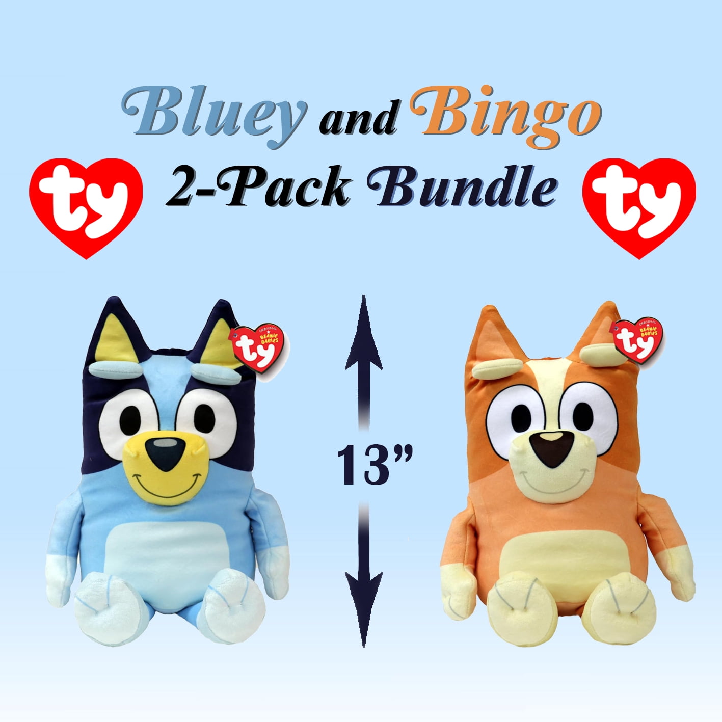 TY Beanie Babies Bluey & Bingo 13" Soft Body 2-Pack Bundle, Stuffed Animals and Plush Toys, Blue and Orange
