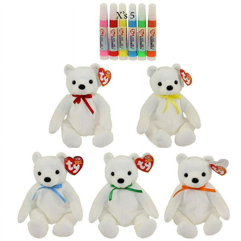 TY Beanie Babies COLOR ME SMALL BEARS Set of 5 Replacements 7.5 inch