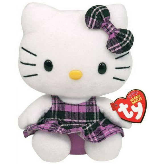TY Beanie Babies  - HELLO KITTY (PURPLE TARTAN PLAID DRESS) 6" Plush