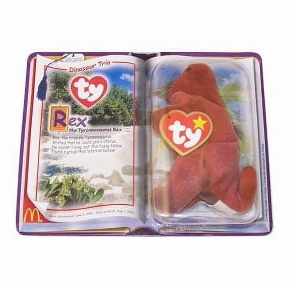 TY Beanie Babies McDonald's Teenie Beanie - REX the TYRANNOSAURUS (2000) (5" Plush)(BONUS 1 FUN CHOPS & 1 TY CARD)