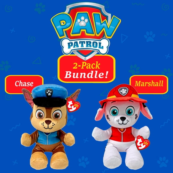 TY Beanie Babies Paw Patrol (Chase & Marshall) 8 Inches Soft Body Bundle