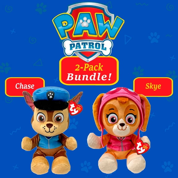TY Beanie Babies Paw Patrol (Chase & Skye) 8 Inches Soft Body Bundle