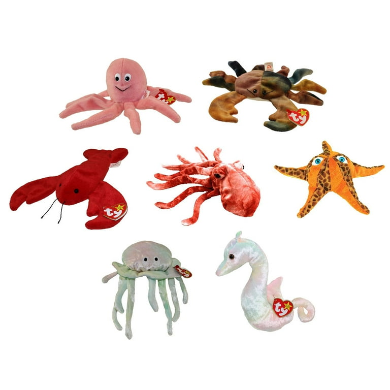 TY Beanie Babies - SET OF 7 SEALIFE INVERTABRATES (Claude
