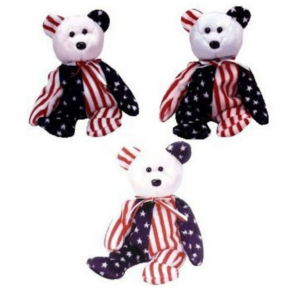 TY Beanie Babies - SPANGLE the Bears ( Set of 3 - Pink, White & Blue Heads ) (8.5 inch)