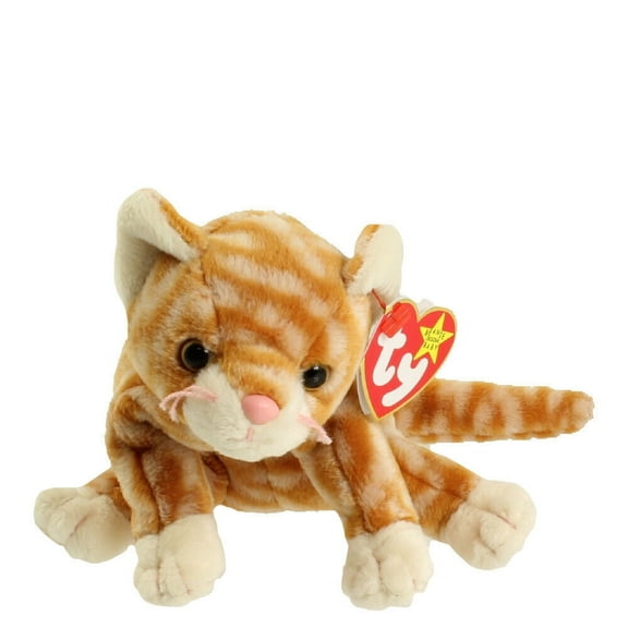 TY Beanie Baby - AMBER the Gold Tabby Cat (7.5" Plush)(BONUS 1 FUN CHOPS)