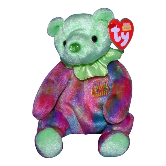 TY Beanie Baby - AUGUST the Birthday Bear (7.5" Plush) (BONUS 1 FUN CHOPS)