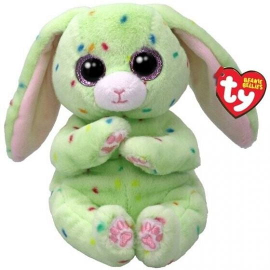 TY Beanie Bellies - Fern The Easter Bunny Green with Glitter Pink Eyes, Cuddly Plush Animals with Soft Belly Original Easter Special - 20 cm - T41514