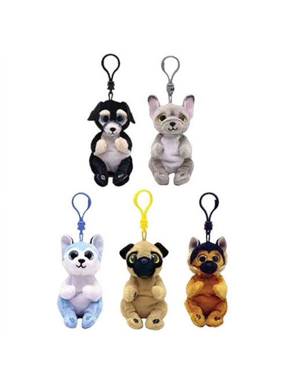 Beanie Baby (Beanie Bellies) - SET OF 5 DOGS (Izzy, Ranger, Ace +2)(Plastic Key Clips)
