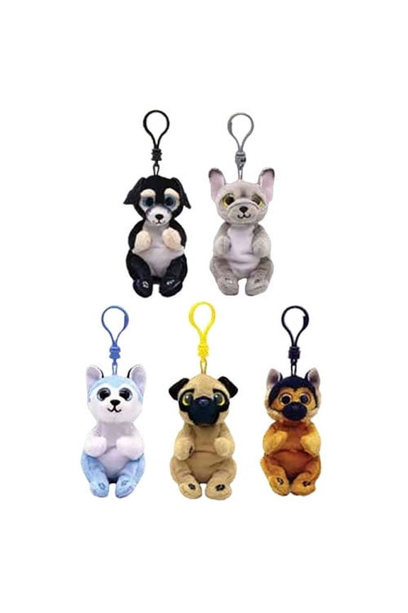 Beanie Baby (Beanie Bellies) - SET OF 5 DOGS (Izzy, Ranger, Ace +2)(Plastic Key Clips)