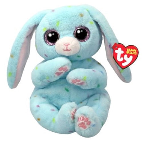 TY Beanie Bellies Skippy The Blue Easter Bunny with Glitter Pink Eyes, Cuddly Plush Animals with Soft Belly, Easter, 20 cm, T41515
