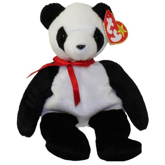 TY Beanie Baby - FORTUNE the Panda Bear (8" Plush)(BONUS 1 FUN CHOPS & 1 TY CARD)