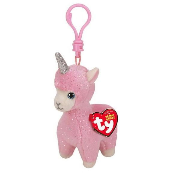 TY Beanie Baby - LANA the Pink UniLlama (Glitter Eyes)(Plastic Key Clip)(4 inch)