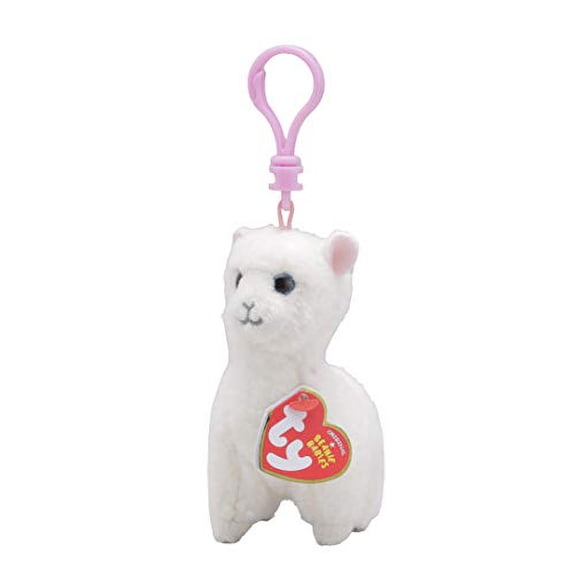 TY Beanie Baby - LILY the White Llama (Plastic Key Clip) (4" PLUSH)(BONUS 1 FUN CHOPS & 1 ZIPPER BRACELET)
