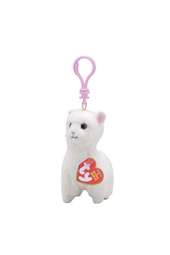 Beanie Baby - LILY the White Llama (Plastic Key Clip) (4" PLUSH)(BONUS 1 FUN CHOPS & 1 ZIPPER BRACELET)
