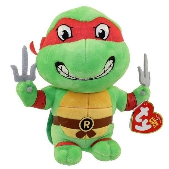 TY Beanie Baby - RAPHAEL Red Mask 6" Plush (Teenage Mutant Ninja Turtles) BONUS ONE FUN CHOPS