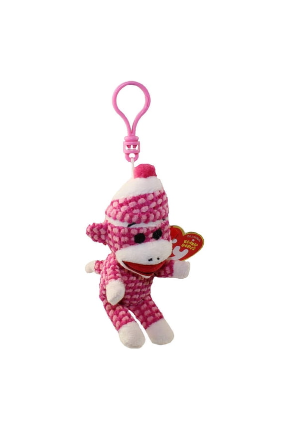 Beanie Baby - SOCK MONKEY (Pink Quilted) (Plastic Key Clip) (5.5 inch)