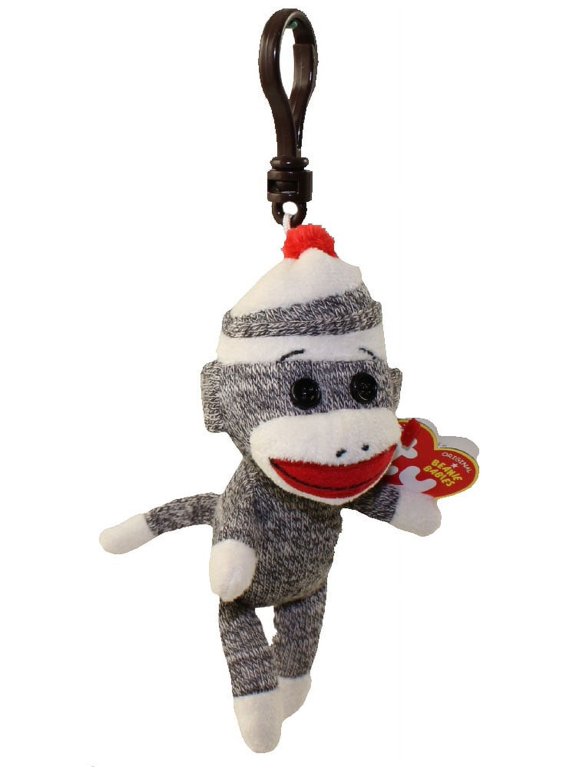 Beanie Baby - SOCKS the Sock Monkey (Grey) ( Plastic Key Clip ) (5.5 inch)