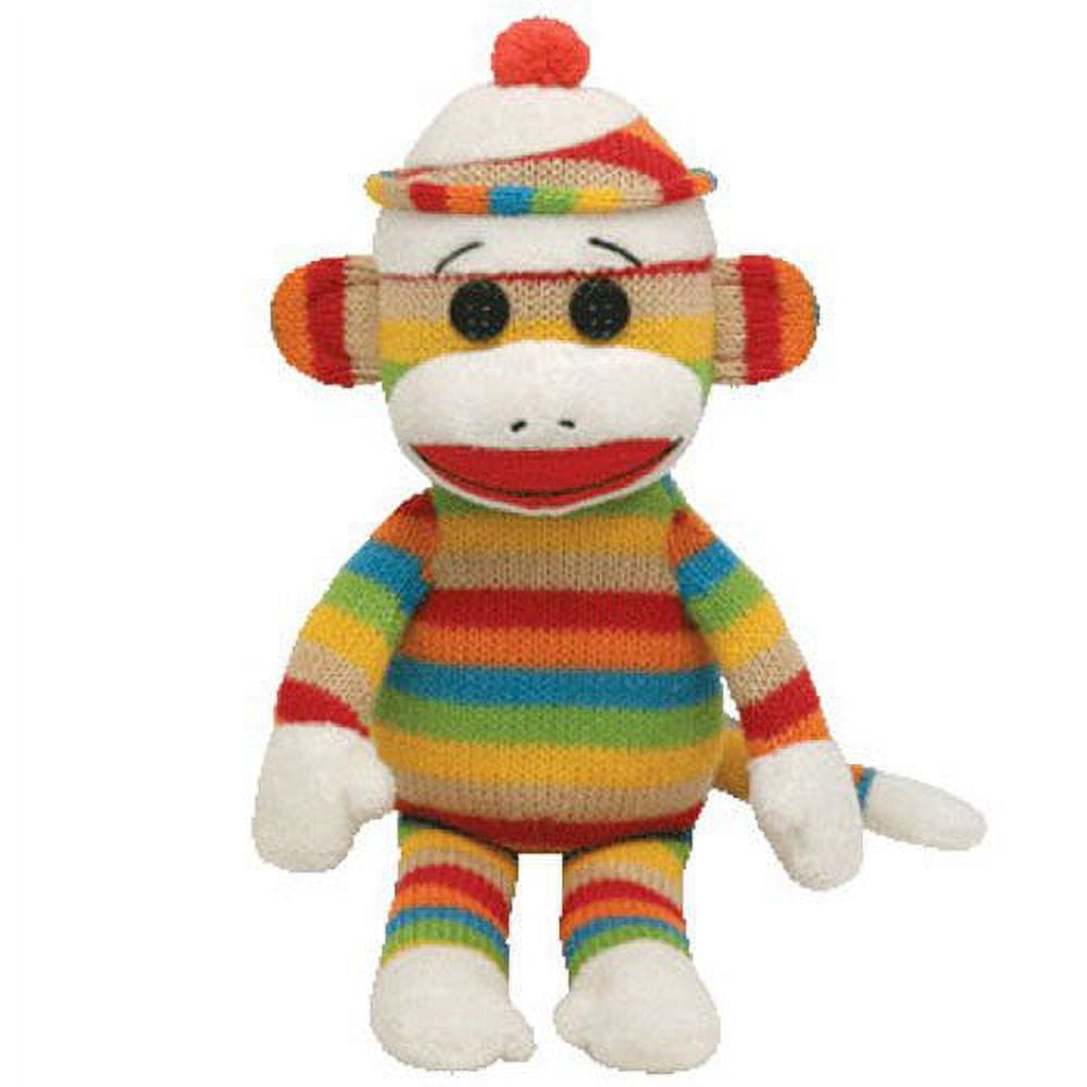 TY Beanie Baby SOCKS the Sock Monkey Rainbow Stripes NO TY HANG TAG