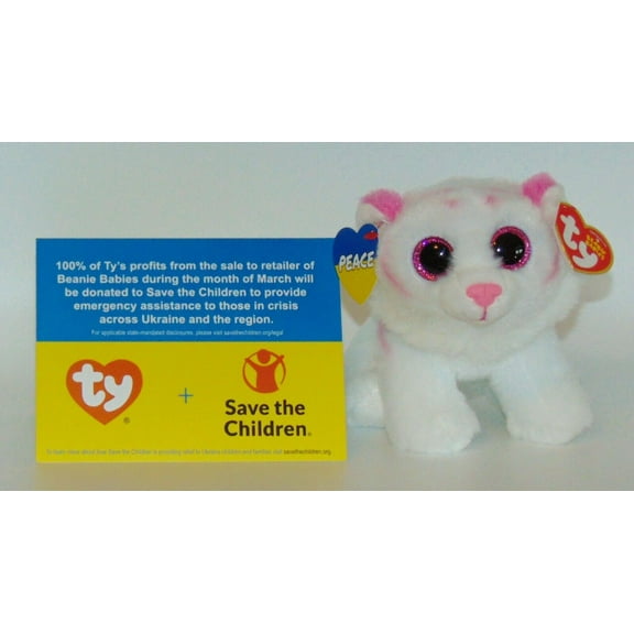 TY Beanie Baby - TABOR White Tiger (Glittery Eyes) 6" Plush (UKRAIN SAVE THE CHILDREN)