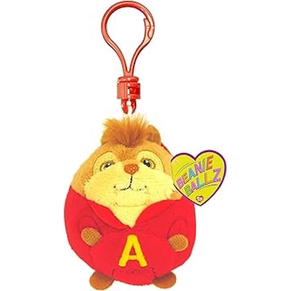 TY Beanie Ballz - ALVIN the Chipmunk (Plastic Key Clip - 3"  Plush)(BONUS 1 FUN CHOPS & 1 TY CARD)
