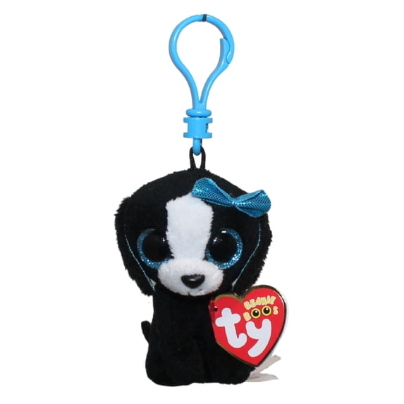 Ty Beanie Boos (Plastic Key Clip) - Tracey the Black & White Dog – Glitter Eyes - Stuffed Animal