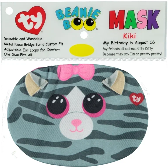 TY Beanie Boo - KIKI the Cat Face Mask (Reusable Washable)(BONUS 1 FUN CHOPS)