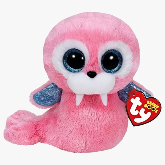 TY Beanie Boo Plush - Tusk Pink the Walrus (Glittery Eyes) 6" Plush (BONUS 1 RANDOM TY ERASER)
