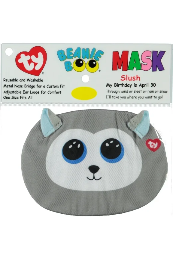 Beanie Boo - SLUSH the Husky Face Mask (Reusable Washable) (BONUS 1 FUN CHOPS)