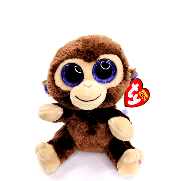 TY Beanie Boos - Coconut the Brown Monkey (Regular Size 6" Plush) (Glitter Eyes)( BONUS 1 FUN CHOPS & 1 TY CARD)