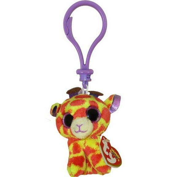 TY Beanie Boos - DARCI the Giraffe Plush (Glitter Eyes) (Plastic Key Clip - 3") (BONUS 1 FUN CHOPS & 1 ZIPPER BRACELET)