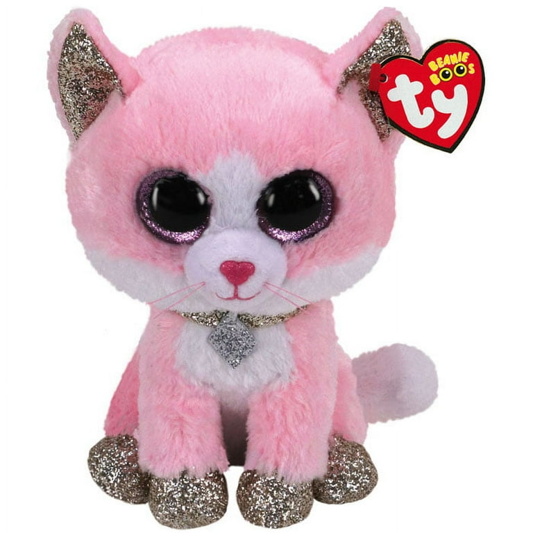 TY Beanie Boos - FIONA the Pink Cat (Glitter Eyes)(Medium Size - 9