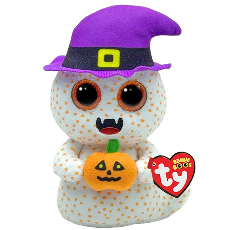 TY Beanie Boos - FLICKER the Halloween Ghost w/ Hat & Pumpkin