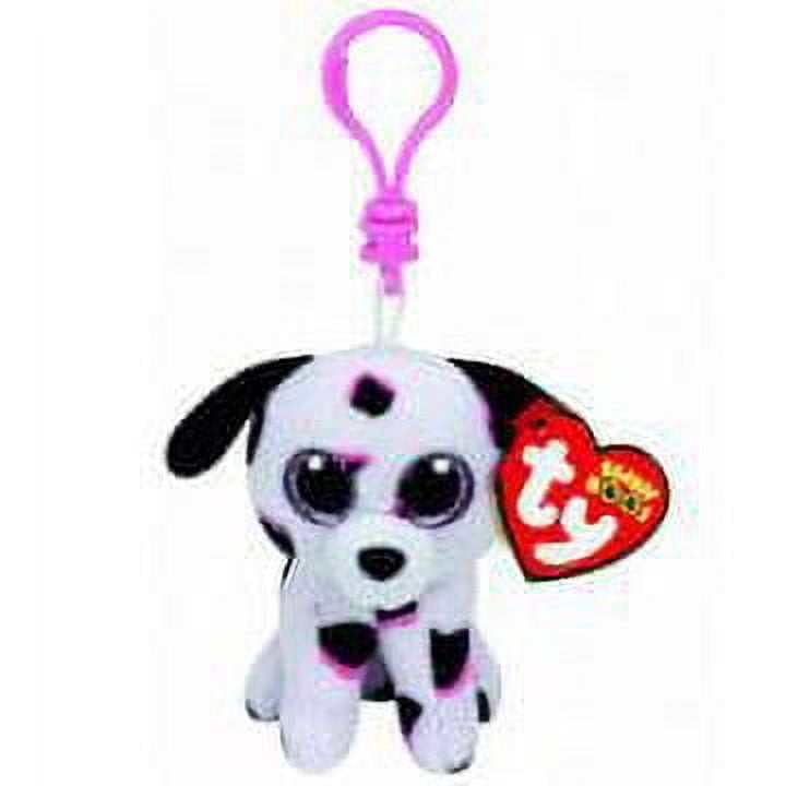 Ty Beanie Boos Clip - Luther Le Chien Dalmatien - Porte-clés Peluche 12 Cm - Yeux Dorés Pailletés - Blanc Et Noir - Cadeau Enfant