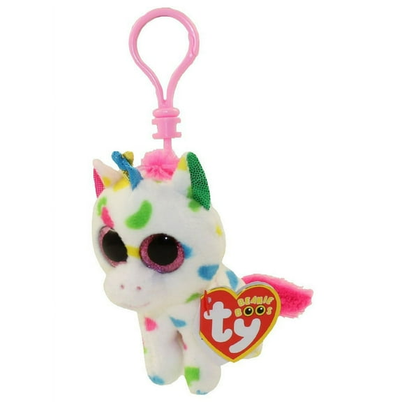 TY Beanie Boos - HARMONIE the Unicorn (Glitter Eyes) (3" Plastic Key Clip)(BONUS 1 FUN CHOPS & 1 ZIPPER BRACELET)
