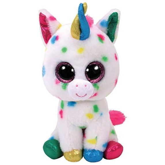 Ty Beanie Boos - Harmonie the Rainbow Speckled Unicorn – Medium (10") – Glitter Eyes - Stuffed Animal