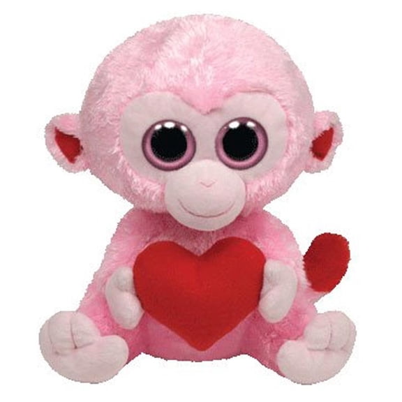TY Beanie Boos - JULEP the Pink Monkey with Heart (Solid Eye Color) (Medium Size - 9 inch)