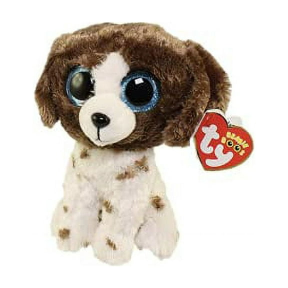 TY Beanie Boos - MUDDLES the White & Brown Spotted Dog (Glitter Eyes)(Regular Size Size - 6" Plush)(BONUS 1 FUN CHOPS & 1 TY CARD)
