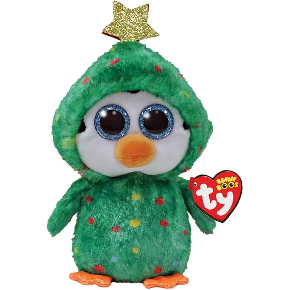TY Beanie Boos - NOEL the Christmas Tree Penguin (Glitter Eyes)(Regular Size 6" Plush)(BONUS 1 RANDOM TY ERASER)