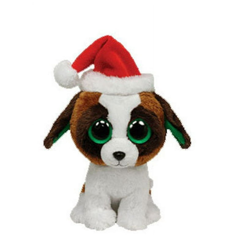 TY Beanie Boos PRESENTS the Dog with Santa Hat Solid Eye Color Medium Size 9 inch