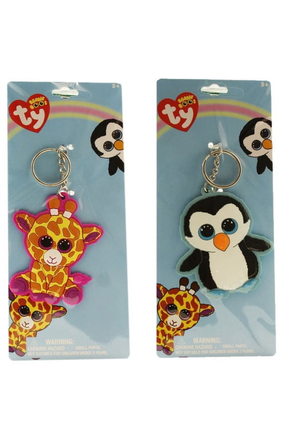 TY Beanie Boos - Rubber Keychains - SET OF 2 (Waddles & Safari) (2.5 inch)