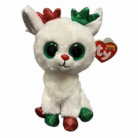 TY Beanie Boos T37383 Snowdrop The Big Eyes Christmas Reindeer with Big Eyes Glitter Plush Toy - 15cm