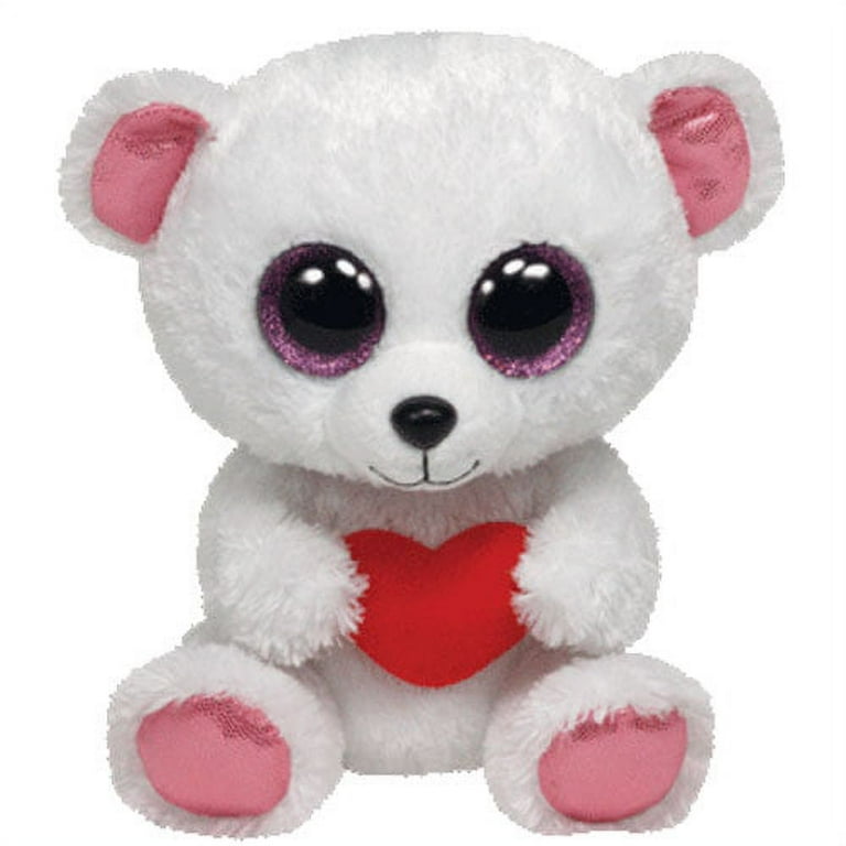 TY Beanie Boos SWEETLY White Bear with Heart (Glitter Eyes
